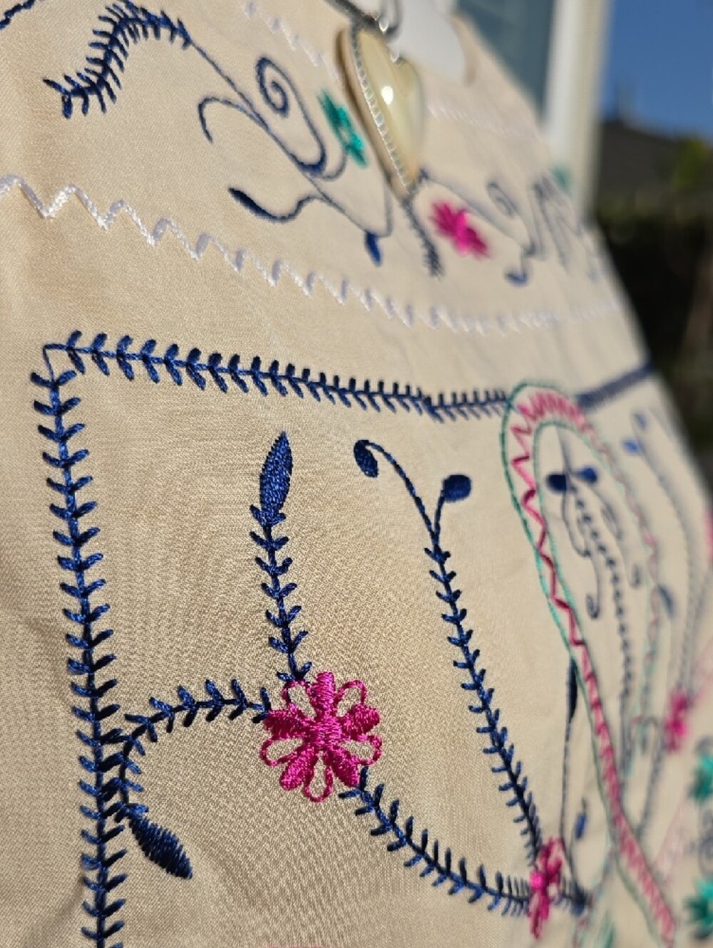 Chico's Cream Embroidered Floral Boho Blouse with Pink & Teal Accents - Picture 5 of 10